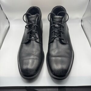 Rockport Chukka Boots Mens Sz8 Black Leather Comfort *wear and tear see photos*